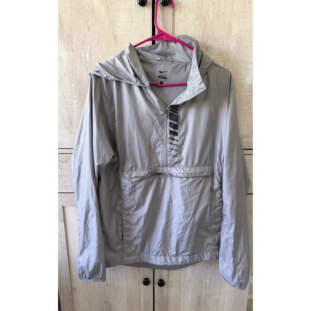 Nike Running Mens Grey Half Zip Hooded Windbreaker Pullover Jacket Small